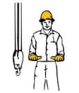 Hand Signal Image of person facing with hands at waist and thumbs pointed inward.
